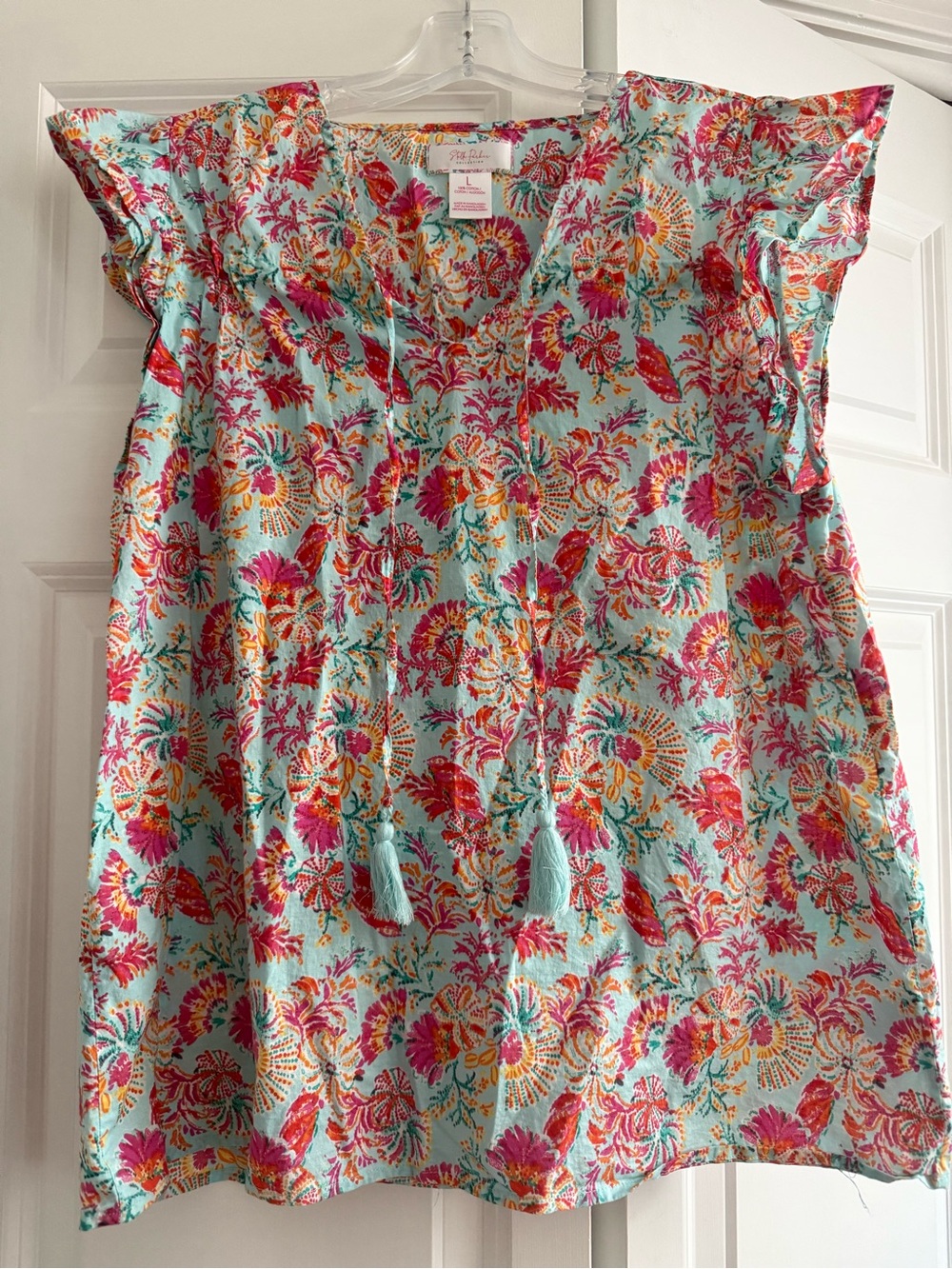 Stella Parker Turquoise Floral Resort Top 100% Cotton Top